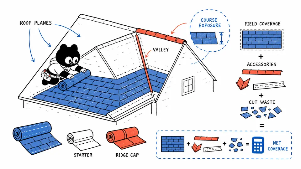 Xiaohei rolling shingle courses over roof planes and separating field, valley, starter, and ridge coverage.