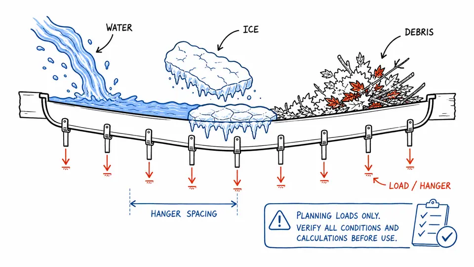 Xiaohei supporting a gutter loaded by water, ice, and debris while hanger spacing is measured.