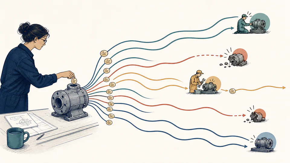 Editorial illustration of many components facing separate small hazards while one overhead cable represents a shared shock