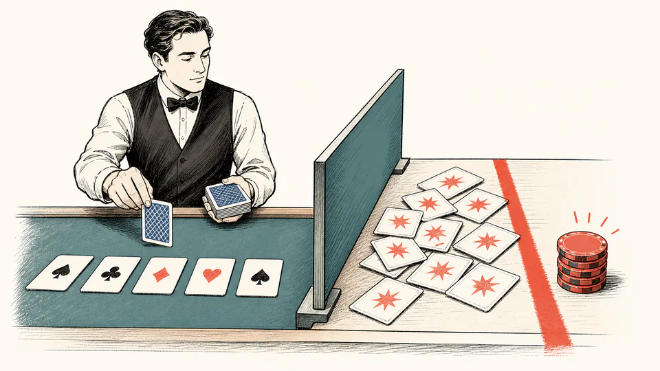 Editorial illustration of lottery balls being sorted into all possible match-count compartments
