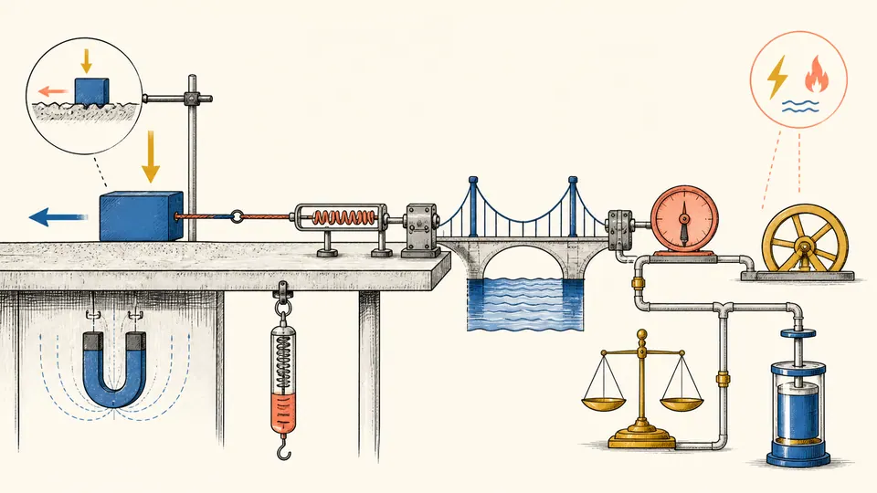 Laboratory friction bench translating a normal load and sliding distance into force and energy units