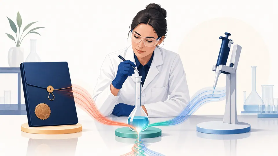 A metrology analyst compares three laboratory measurement records while tracing how each instrument contributes to one prepared-solution result.