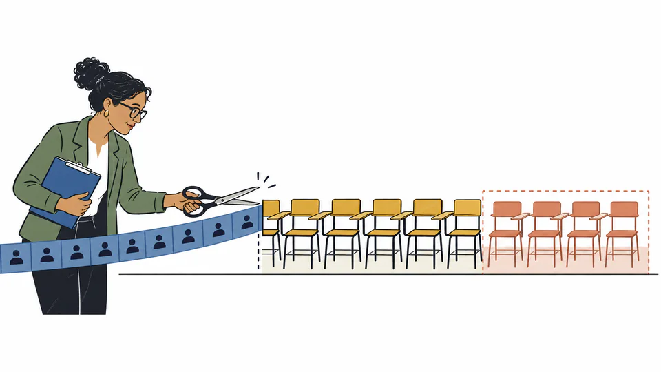 A school planner traces a grade-level roster into classroom rows while reserved seats remain visibly open for flexibility.