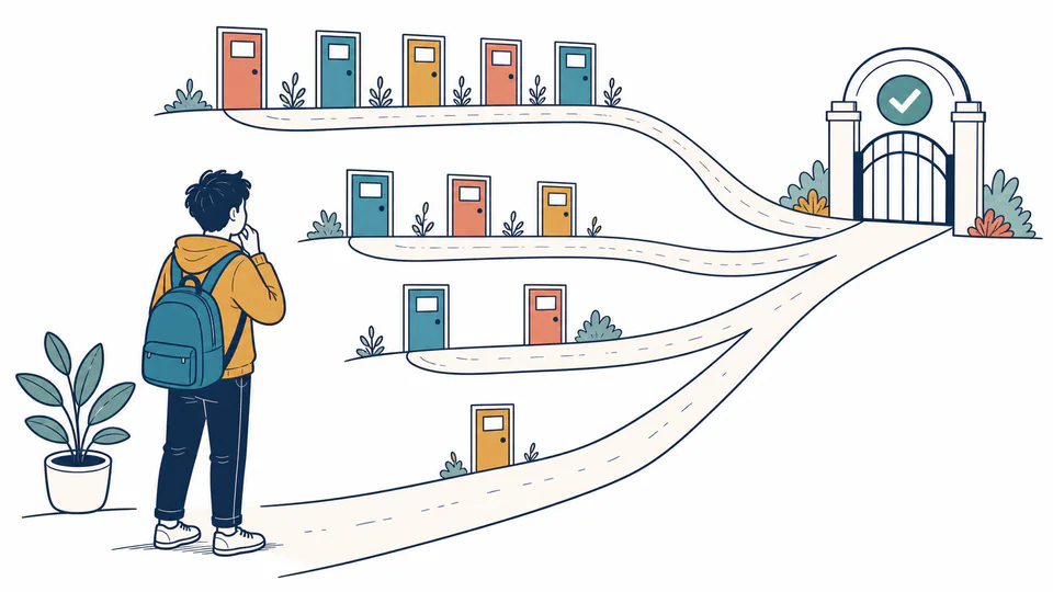 Attendance Scenario Calculator editorial illustration showing future attendance scenarios as an education planning record with evidence, threshold, and follow-up action kept separate.