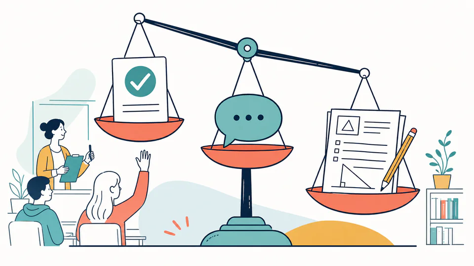 Attendance Weighted Score Calculator editorial illustration showing weighted attendance score as an education planning record with evidence, threshold, and follow-up action kept separate.