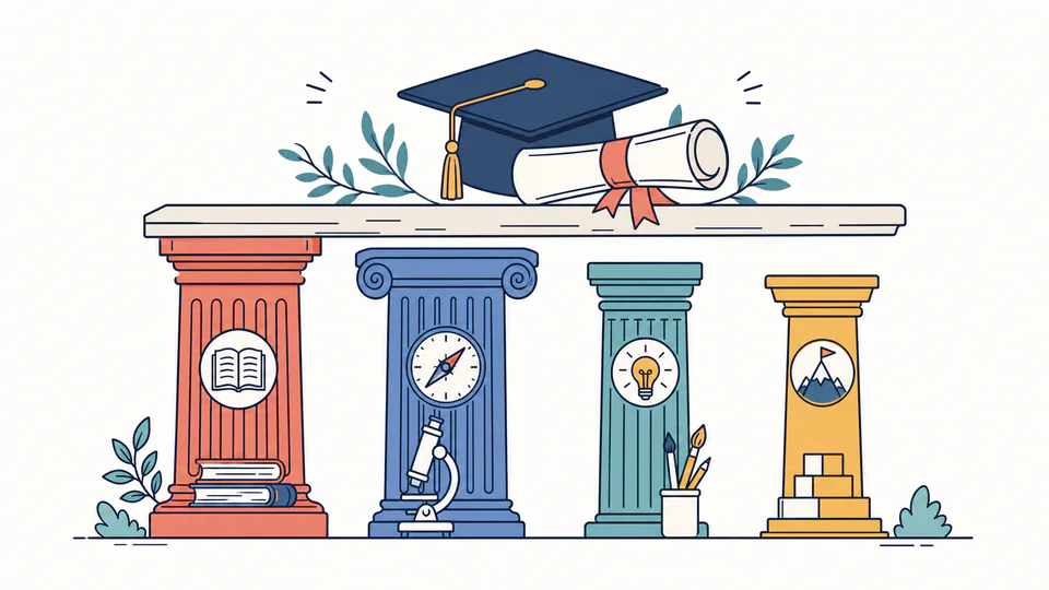 Degree Completion Weighted Score Calculator editorial illustration showing weighted program score as an education planning record with evidence, threshold, and follow-up action kept separate.