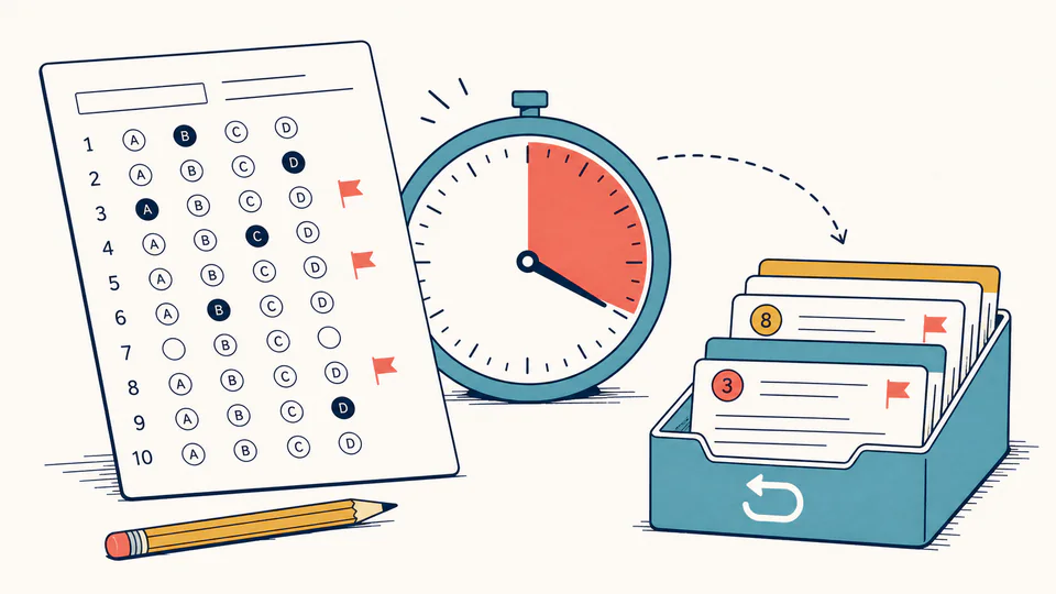 Standardized Test Completion Calculator editorial illustration showing open-item and review pace as an education planning record with evidence, threshold, and follow-up action kept separate.