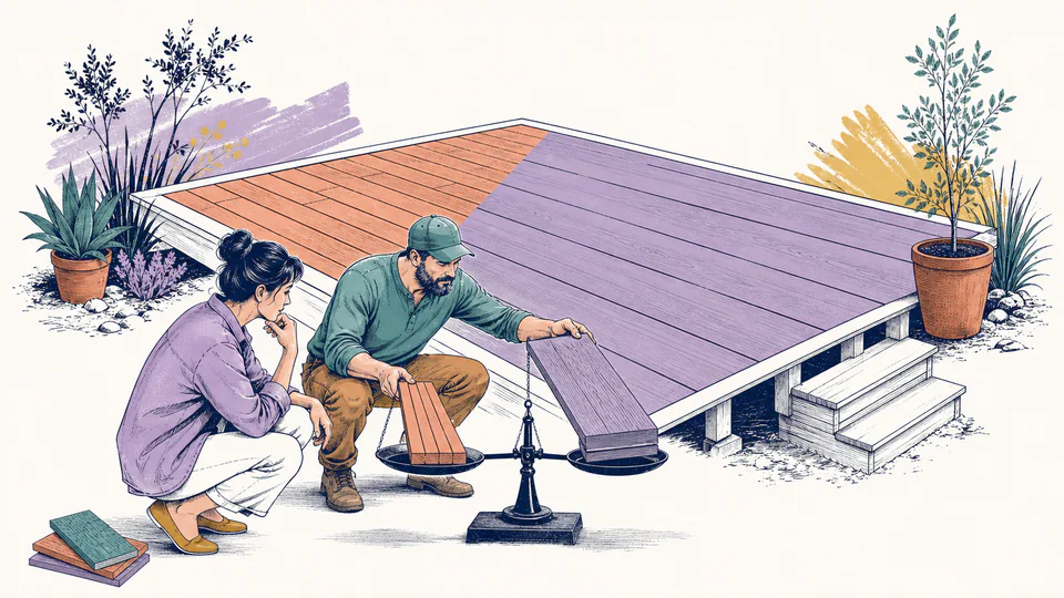 Homeowner and builder compare two full deck-board layouts using separate cost, labor, seam, and weight records.