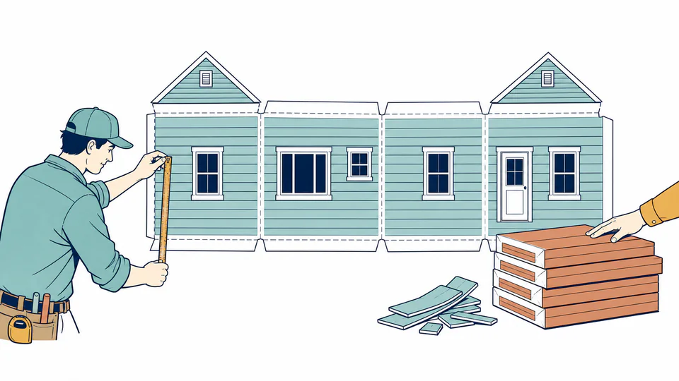 Estimator unfolds house elevations into measured siding courses while a carton counter keeps overlap loss separate.