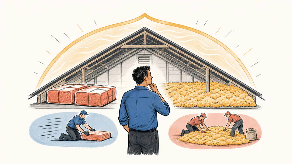 Estimator weighs two insulation assemblies while keeping the same attic outline and thermal target on both sides.