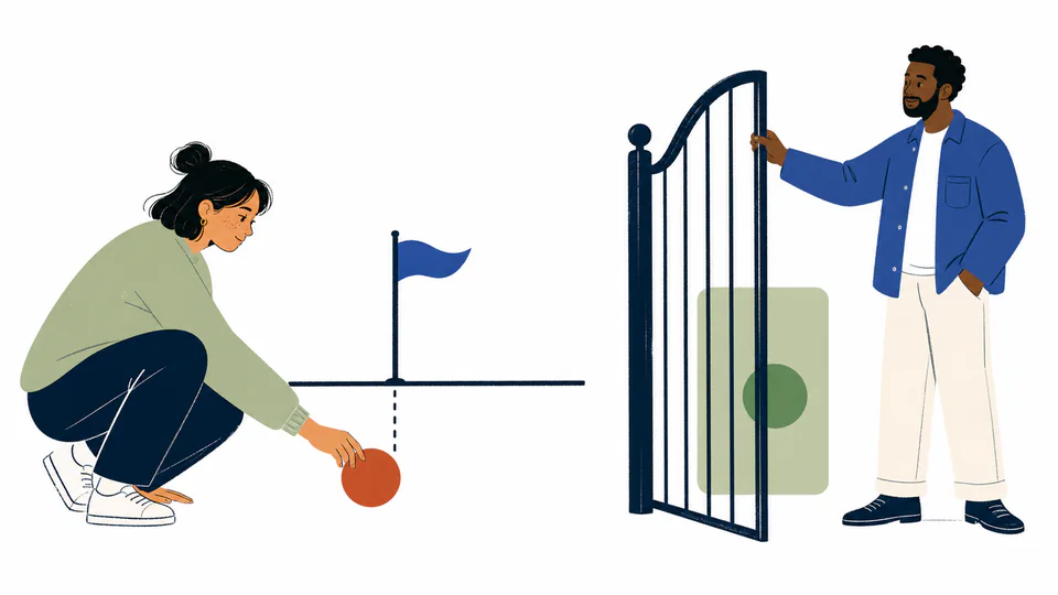 A learner placing a score marker just below a benchmark line while a second retake card remains behind a policy gate.