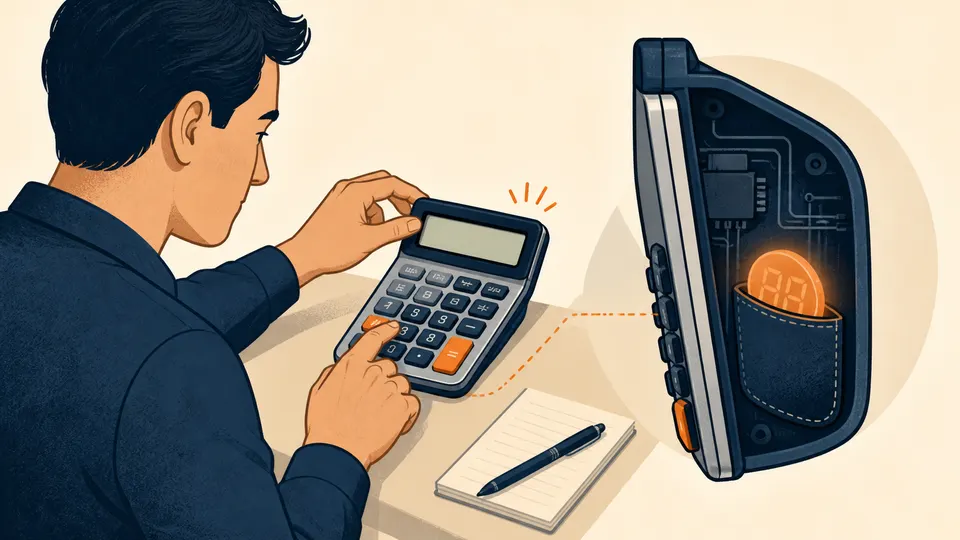 A calculator display cleared while a previous answer remains in a hidden side pocket