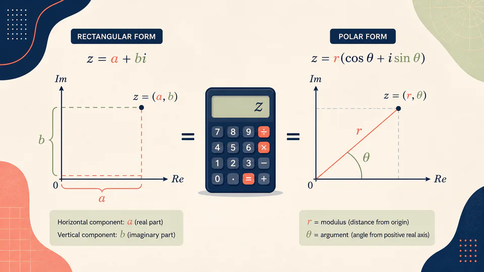 The same complex point described by rectangular coordinates and by radius plus angle