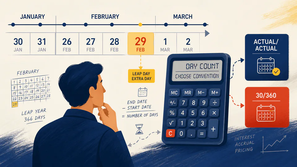A calendar timeline crossing February with an extra leap-year day highlighted