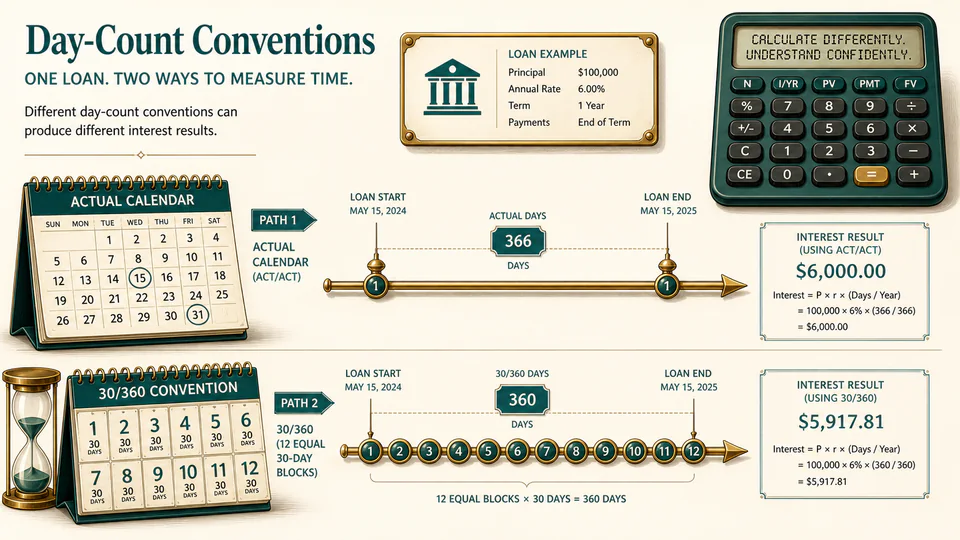 The same loan timeline measured by an actual calendar and by equal 30-day blocks