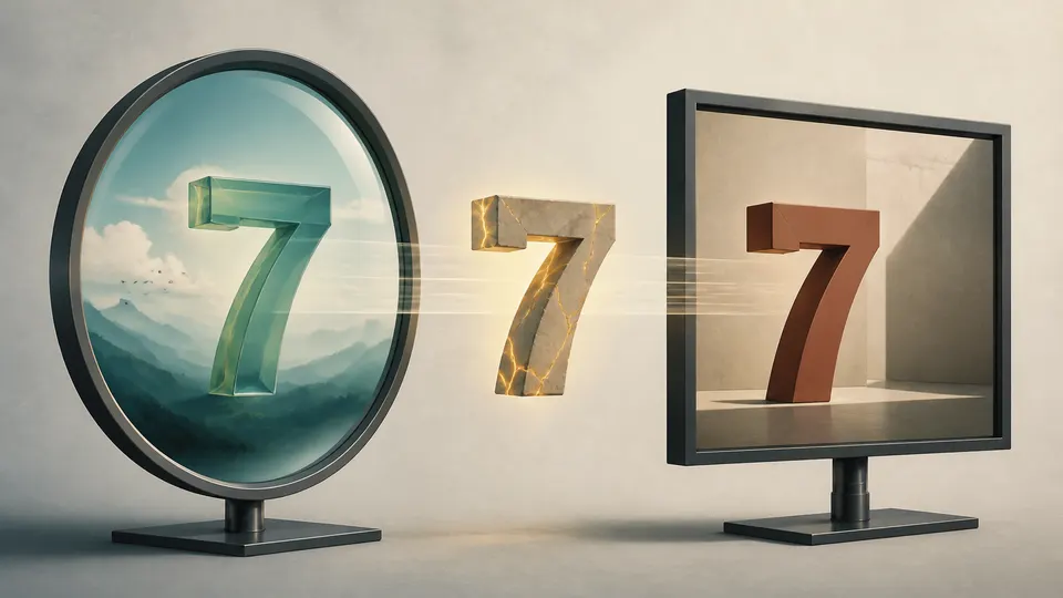 A number passing through floating and fixed display lenses that alter presentation rather than the inner value