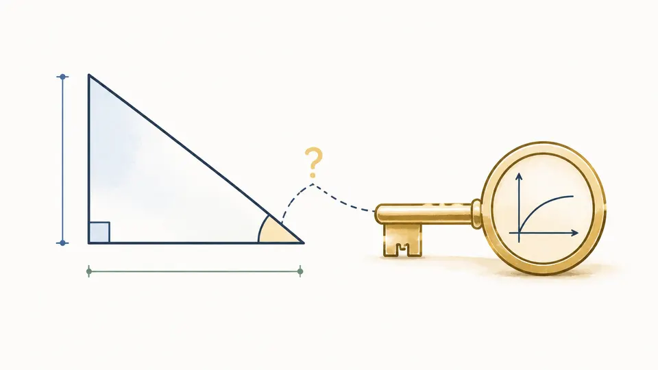 A triangle with a known side ratio and an unknown angle connected to an inverse tangent key