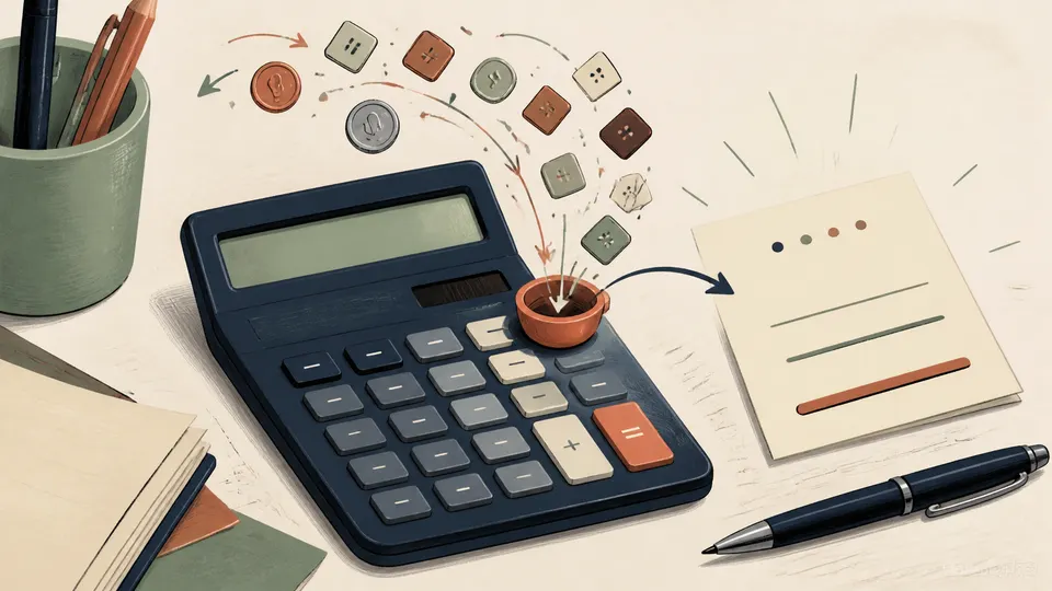 A pocket calculator collecting several receipt amounts into an M plus memory cup