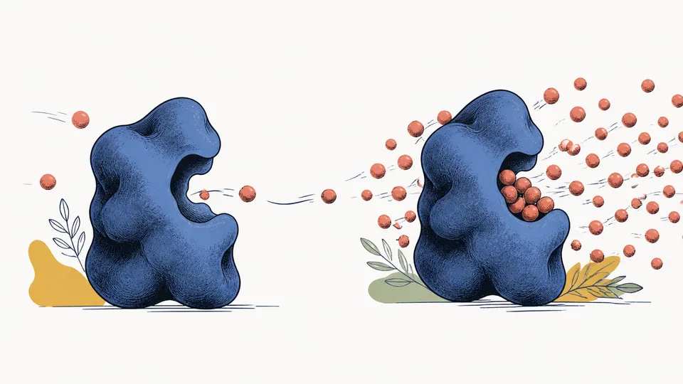 A substrate stream fills enzyme active sites until the reaction system visibly reaches a saturation ceiling