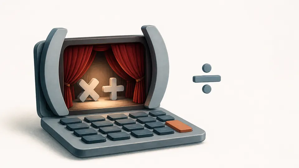 A calculator expression staged as an inner operation behind closing parentheses curtains