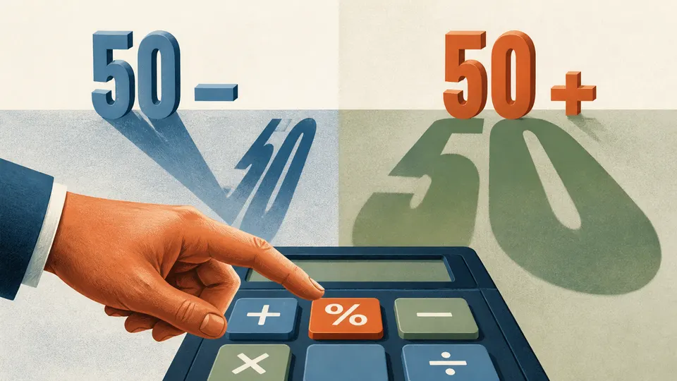 A hand hovering over a calculator percent key while the neighboring operator changes the shadow of the result