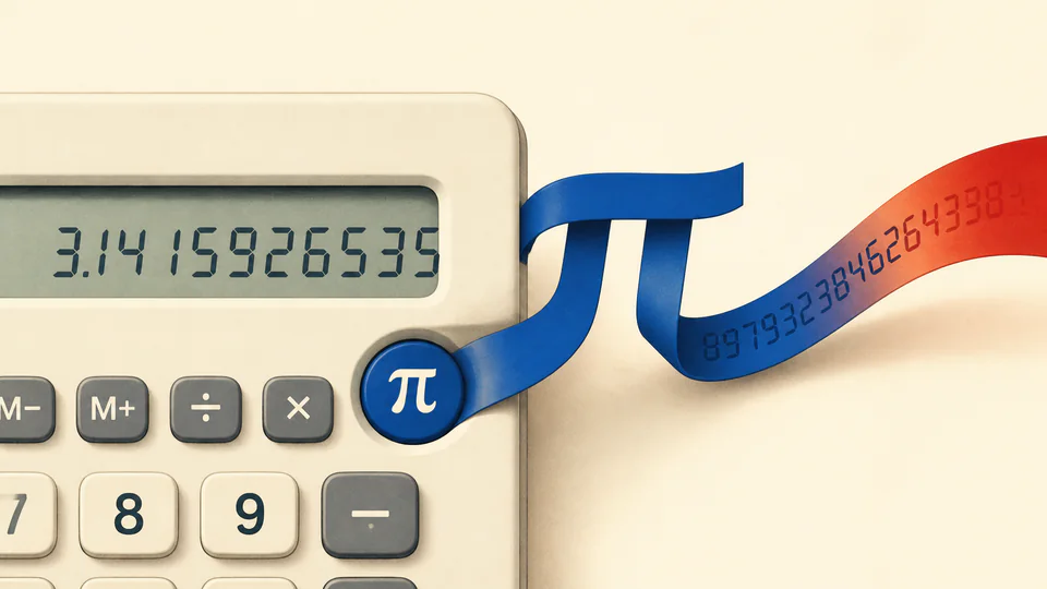A pi symbol folded into a compact ribbon emerging from a circle