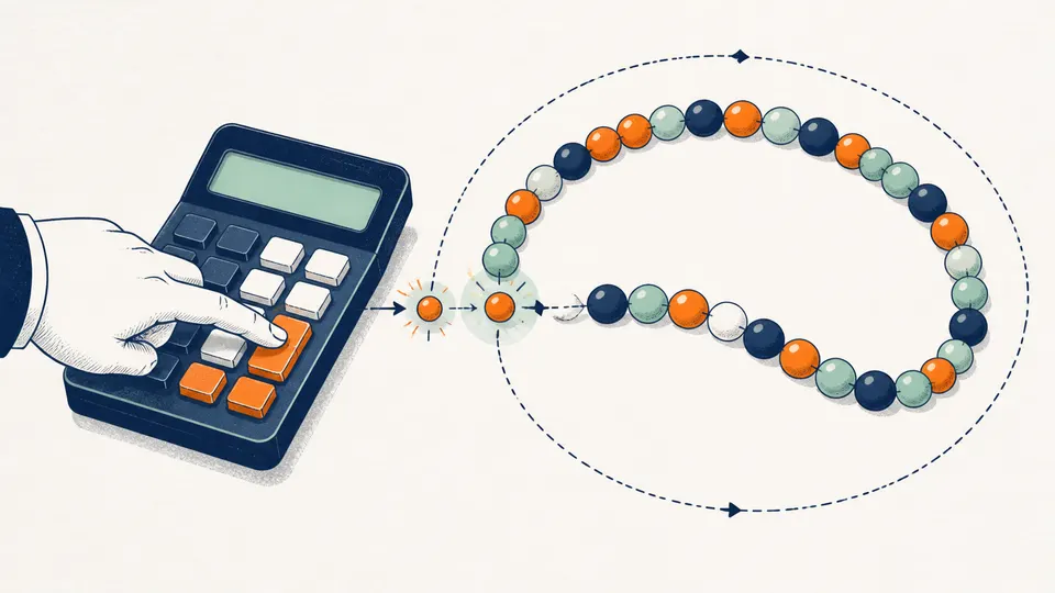 A calculator random key producing a deterministic loop of colored beads from a small seed