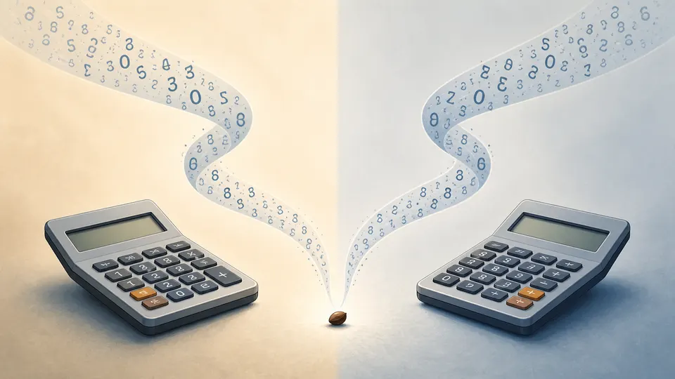 Two identical calculators starting from the same seed and generating matching number ribbons