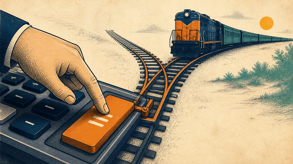 An equals key acting like a railway switch that sends the same operation down a repeated track