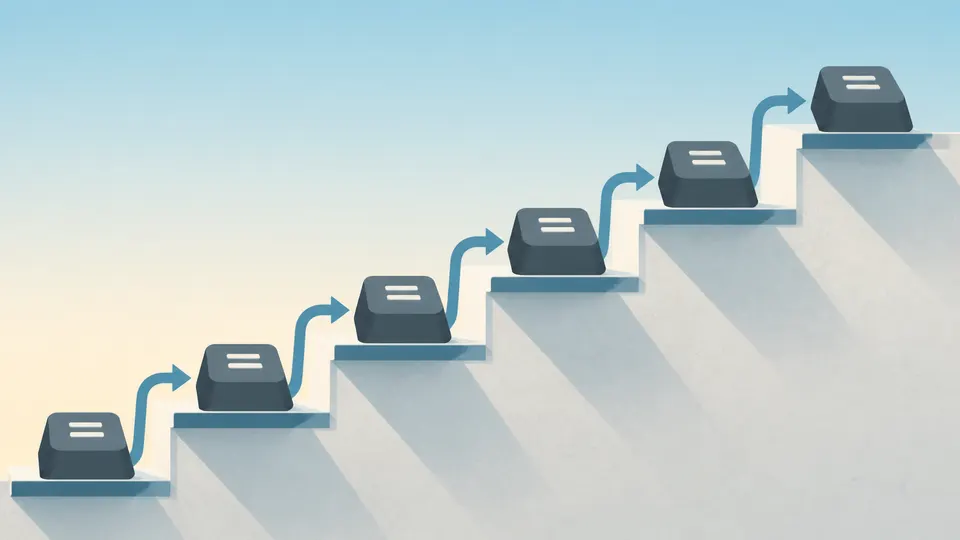 A staircase of calculator results where every step repeats the same increment