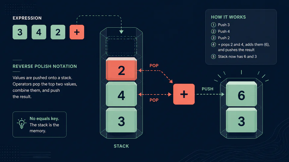 Numbers entering a vertical calculator stack before an operator combines them
