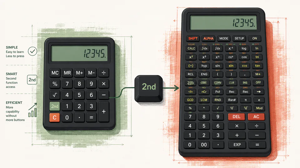 A compact key layout trading physical size for remembered function layers