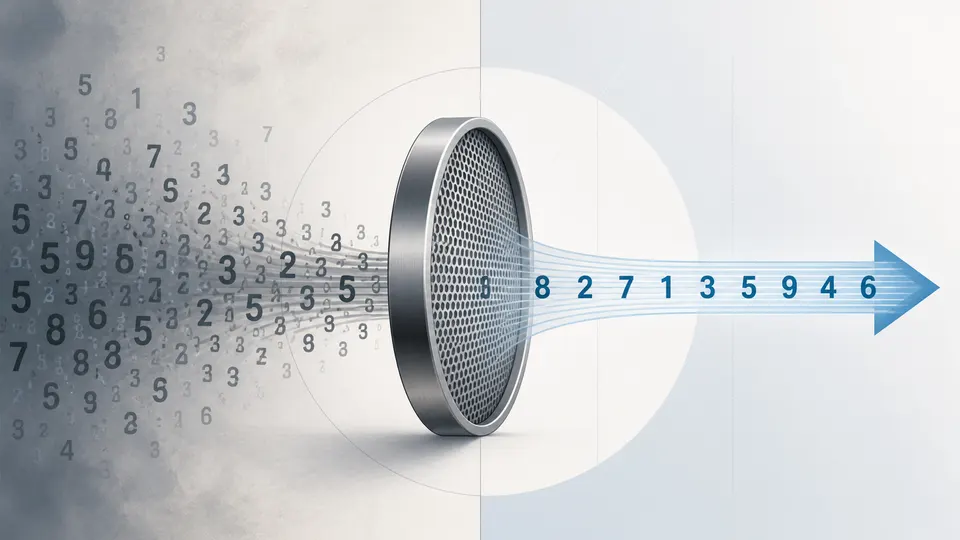 A measured number passing through a precision filter that keeps meaningful digits and drops false certainty