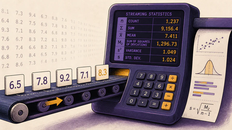 Data points arriving one by one while a compact set of statistical counters updates