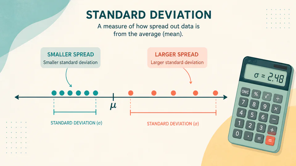 A center line with narrow and wide groups of data points measured by spread brackets