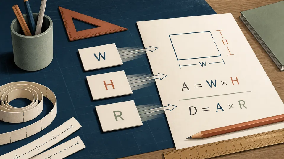 A formula assembled from recalled variable tiles rather than retyped numbers