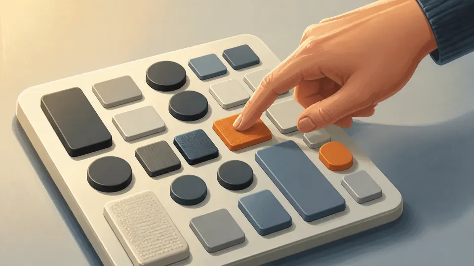 Calculator keys with different heights, textures, and spacing guiding a hand without looking