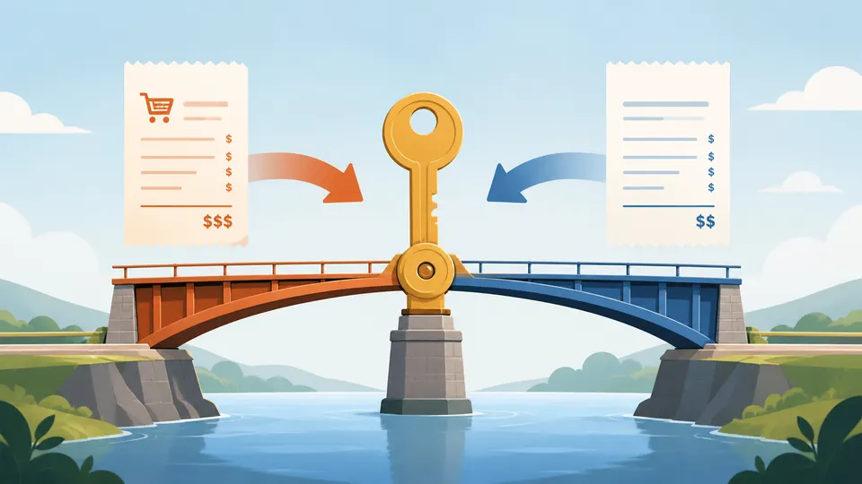 A tax key shown as a reversible bridge between tax-inclusive and tax-exclusive prices